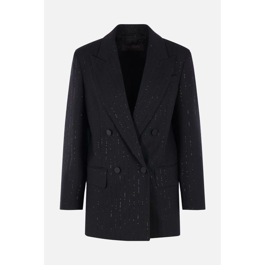 Max Mara MAX MARA Appia Black Wool Sequined Double-Breasted Jacket Ne Size S / US 4 / IT 40 - 1 Thumbnail