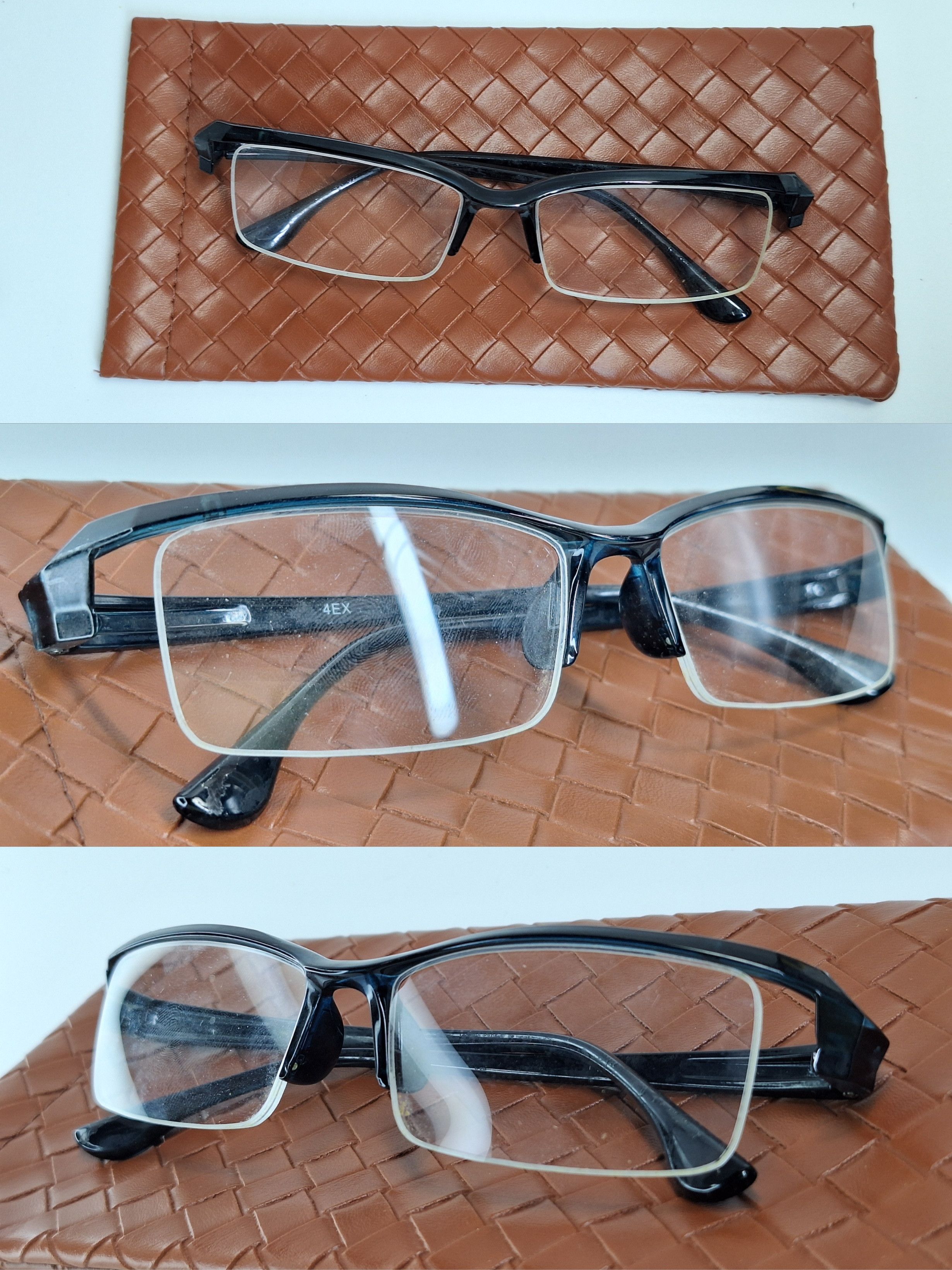 Other 00s Japan Vintage 4EX Semi-Rimless Oversize Eyeglass Frame Size ONE SIZE - 2 Thumbnail