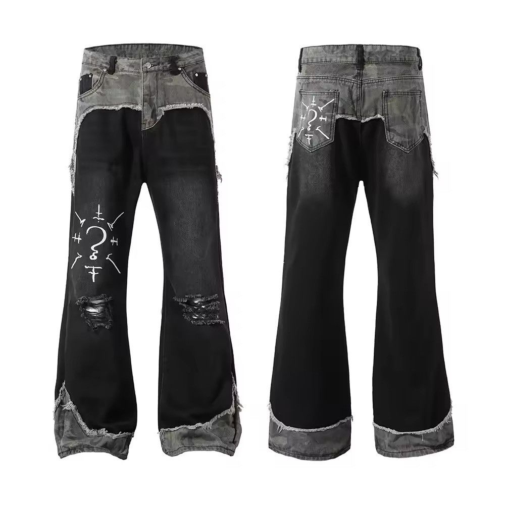 Jean Embroidery Washed Vintage Patchwork Camo Boot Cut Jeans Size US 30 / EU 46 - 12 Thumbnail