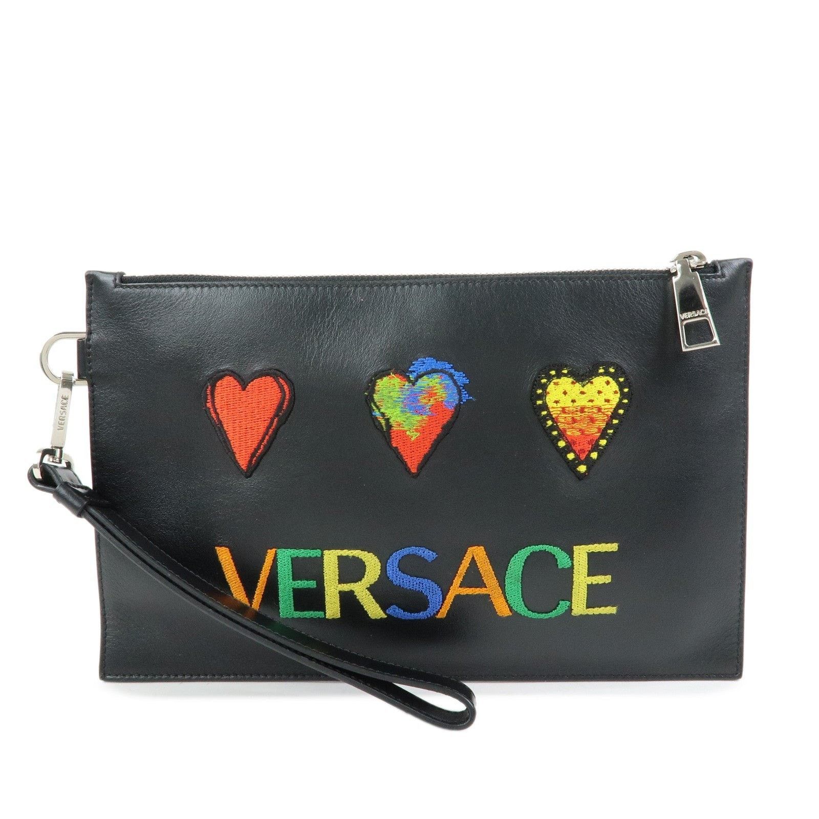 Versace Versace Logo Heart Leather Clutch Black Size ONE SIZE - 1 Thumbnail