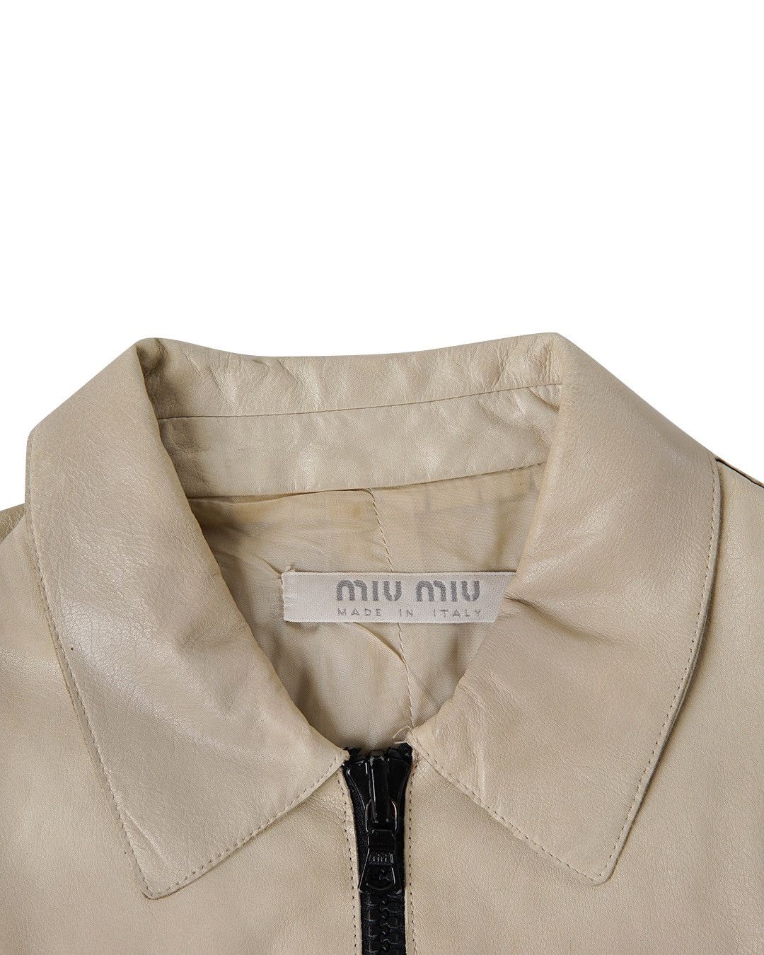 Miu Miu Miu Miu S/S2000 Leather Zip Jacket in Beige Size M / US 6-8 / IT 42-44 - 3 Thumbnail