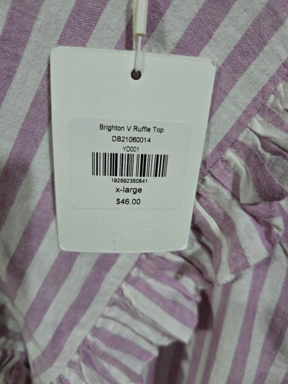 Other DownEast Purple & White Striped Blouse Ruffles Size XL Size XL / US 12-14 / IT 48-50 - 4 Thumbnail