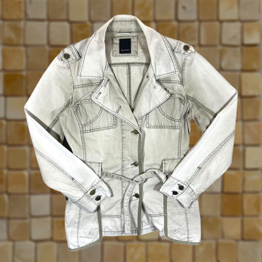 Vintage VINTAGE Vera Moda Jacket Women's Large Beige Faded Cream-Beige Effect Cotton Button Pockets Size L / US 10 / IT 46 - 1 Thumbnail