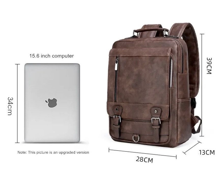 Vintage Capacity PU Leather Large Backpack Bag Size ONE SIZE - 4 Thumbnail