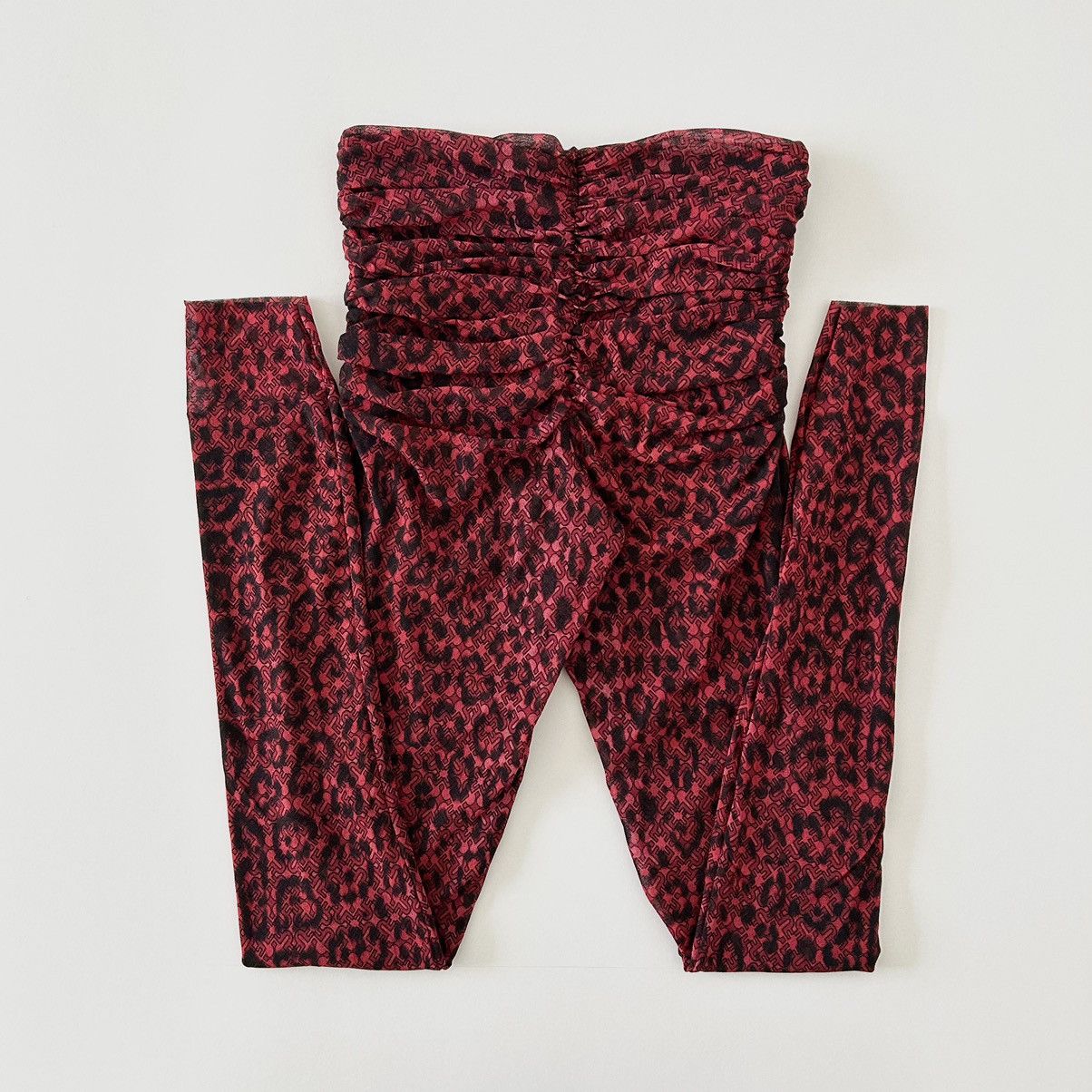 Image of Archival Clothing x Mugler Fuzzi Leopard Print Mesh Leggings in Red, Women's (Size 30)