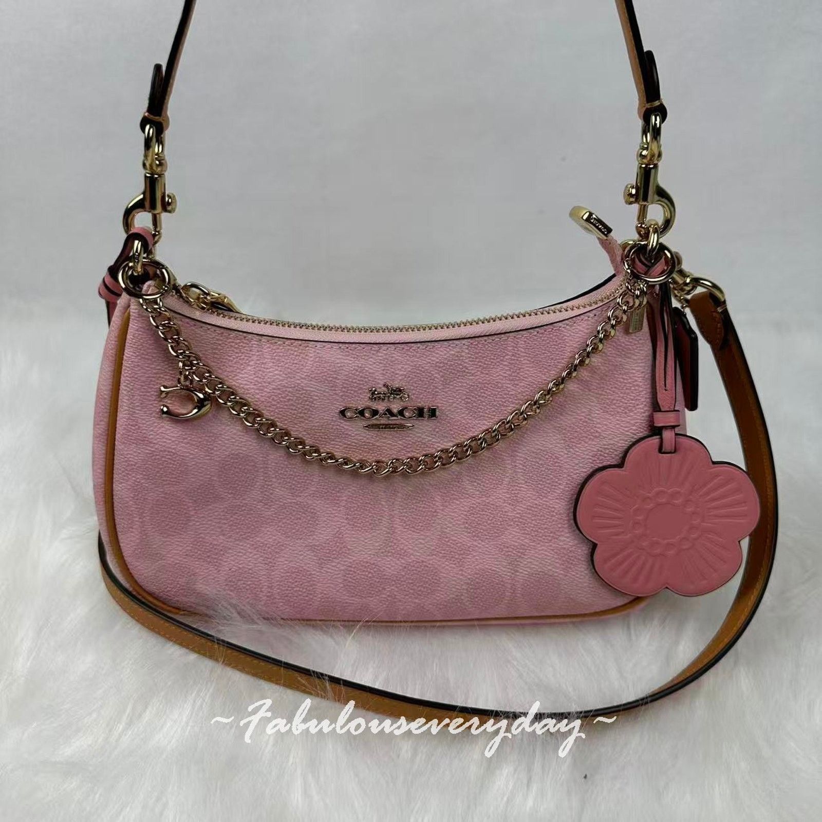 Coach Coach Teri Shoulder Signature Canvas Charms Gold/Powder Pink Size ONE SIZE - 2 Thumbnail