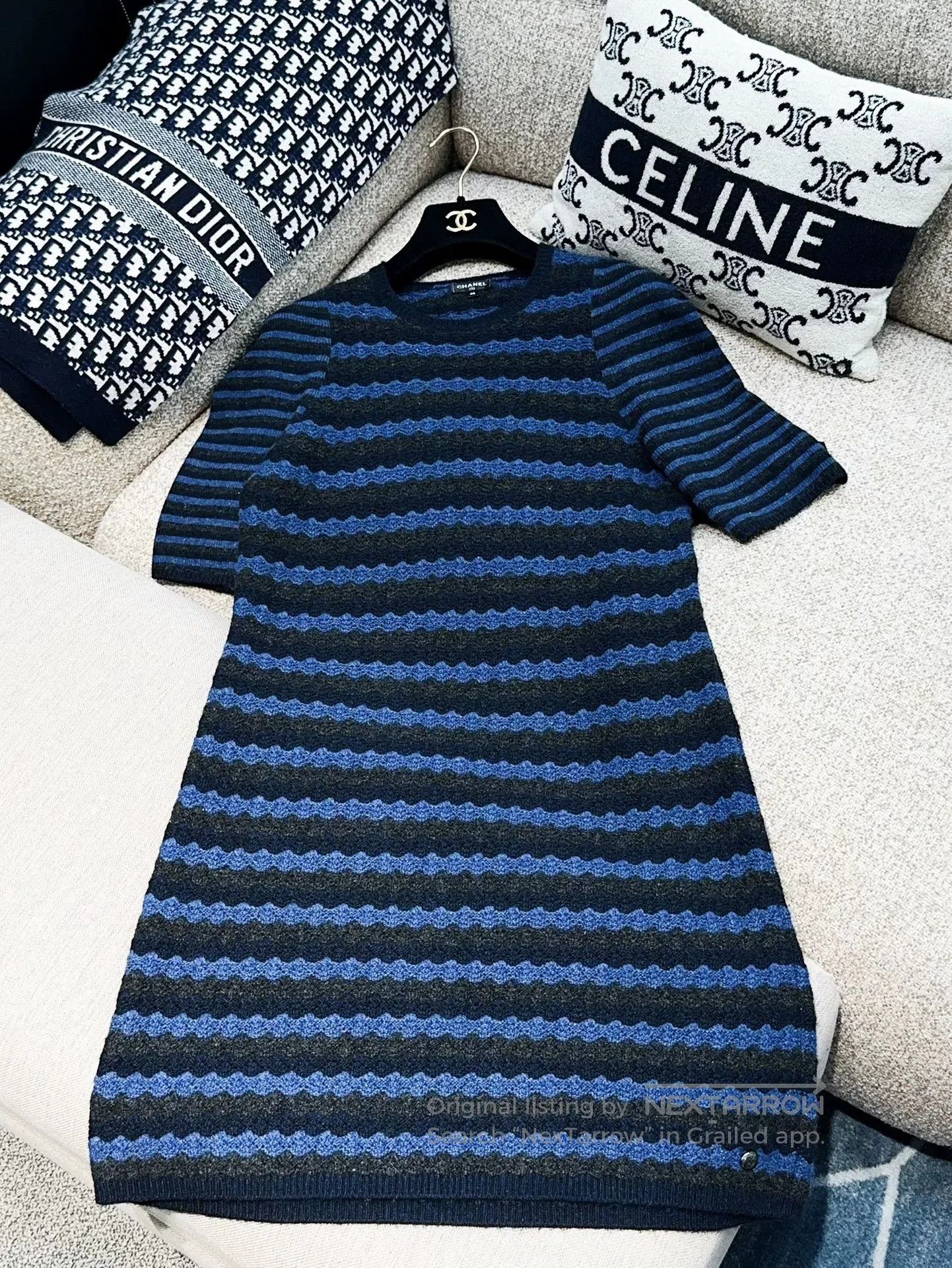 Chanel Chanel 17K Blue Black Stripe Knit Dress. Size US L / EU 52-54 / 3 - 1 Thumbnail