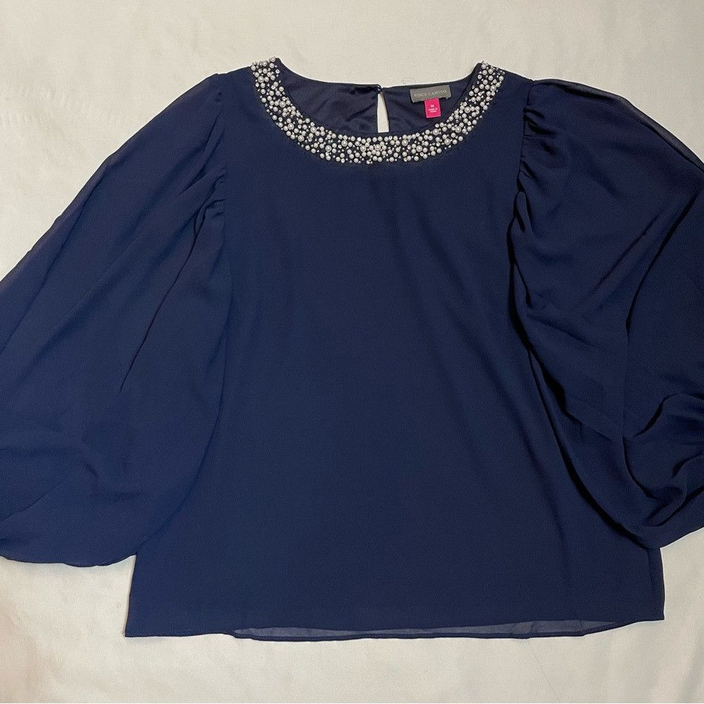 Vince Camuto NWT New Vince Camuto Blue Chiffon Balloon Sleeve Beaded Blo Size M / US 6-8 / IT 42-44 - 6 Thumbnail