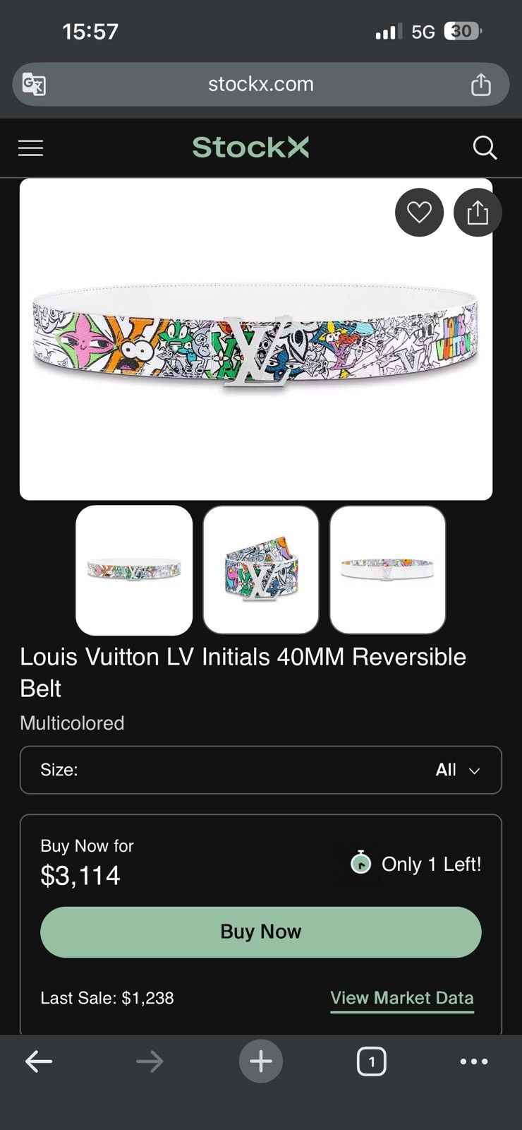 Louis Vuitton RARE!! Louis Vuitton LV Initials 40MM Reversible Belt Size 36 - 8 Thumbnail