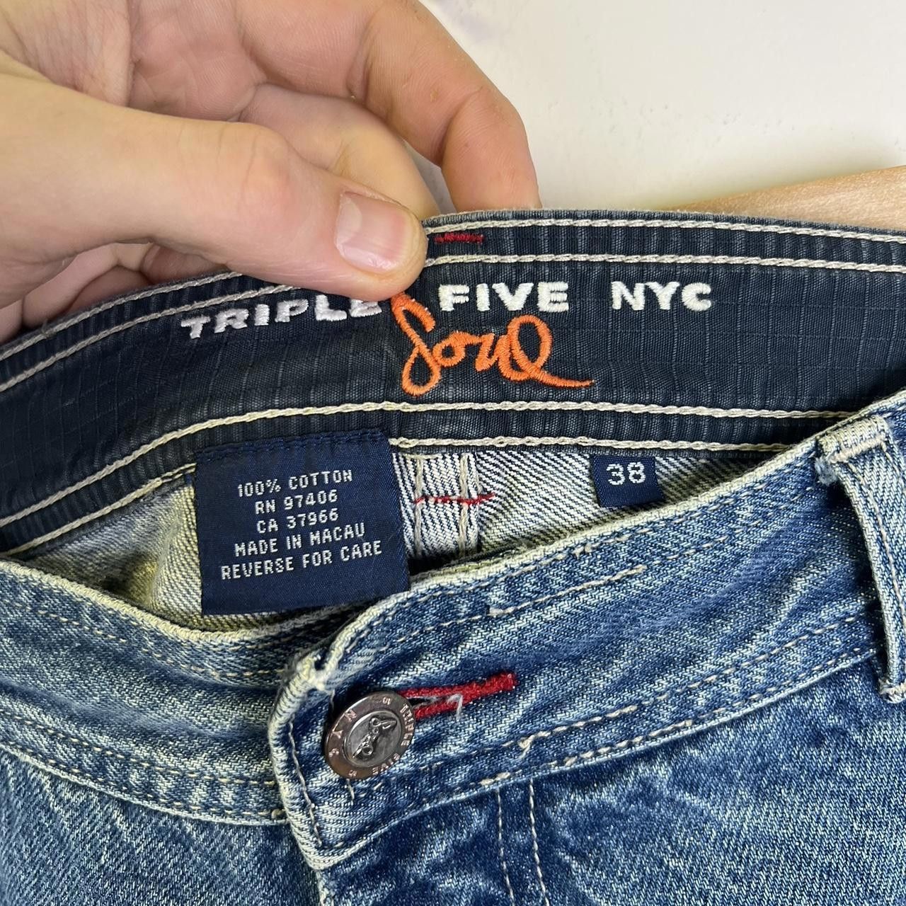Designer Men's T56 Triple Five Soul Denim Shorts - Classic Blue 90s Size US 38 / EU 54 - 8 Thumbnail