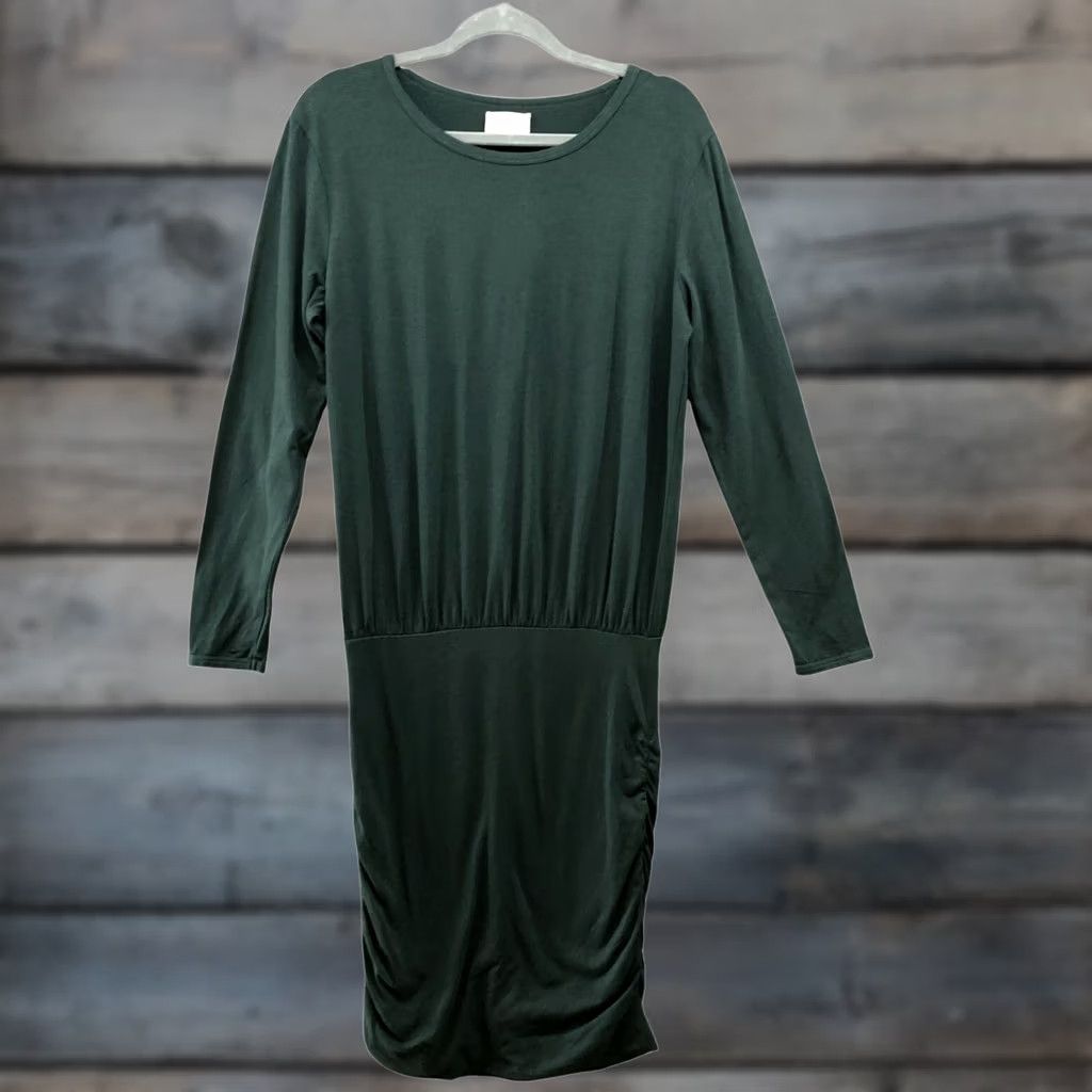 Vintage Hush Bodycon Long Sleeve T Shirt Dress Women S Green Ruched Modal Blend Dress Size S / US 4 / IT 40 - 1 Thumbnail