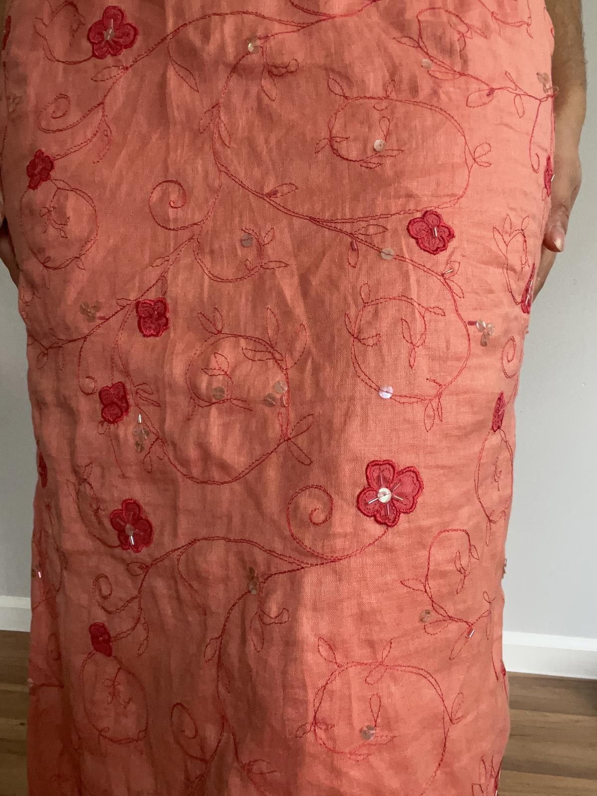 Ann Taylor Women orange floral linen low rise skirt Size 34" / US 12 / IT 48 - 5 Thumbnail