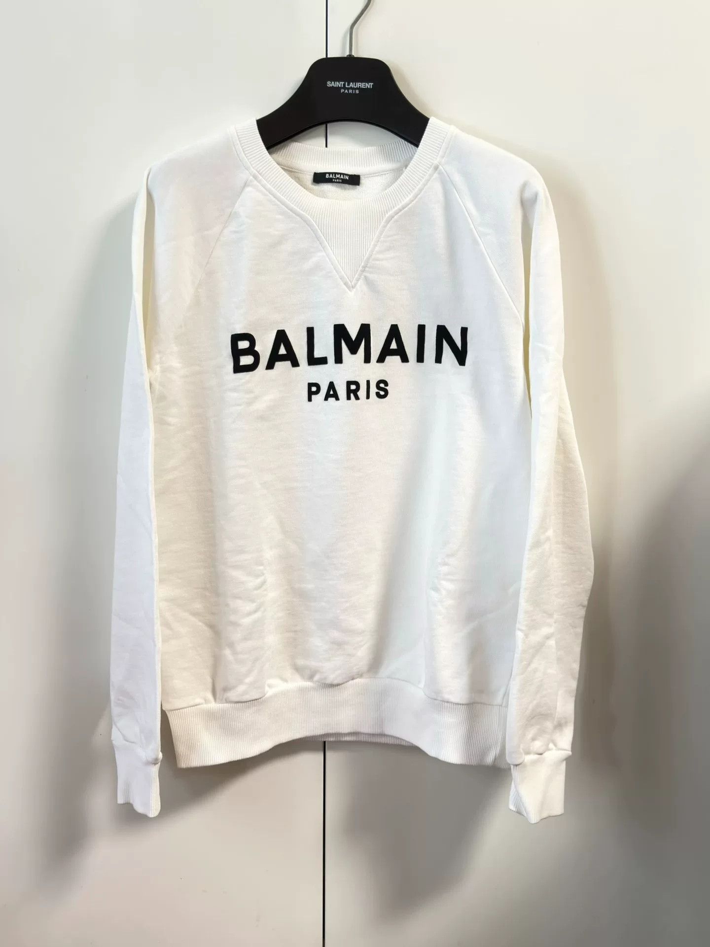 balmain white logo sweatshirt with plush texture