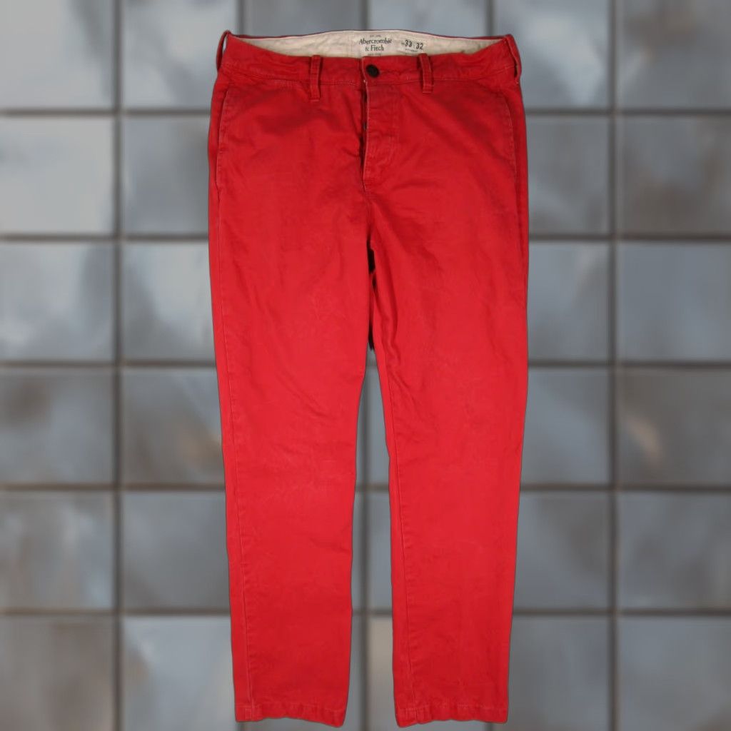 Abercrombie & Fitch Pants Mens 33x32 Red Chino Button Fly Cotton Casual Y2K Retro
