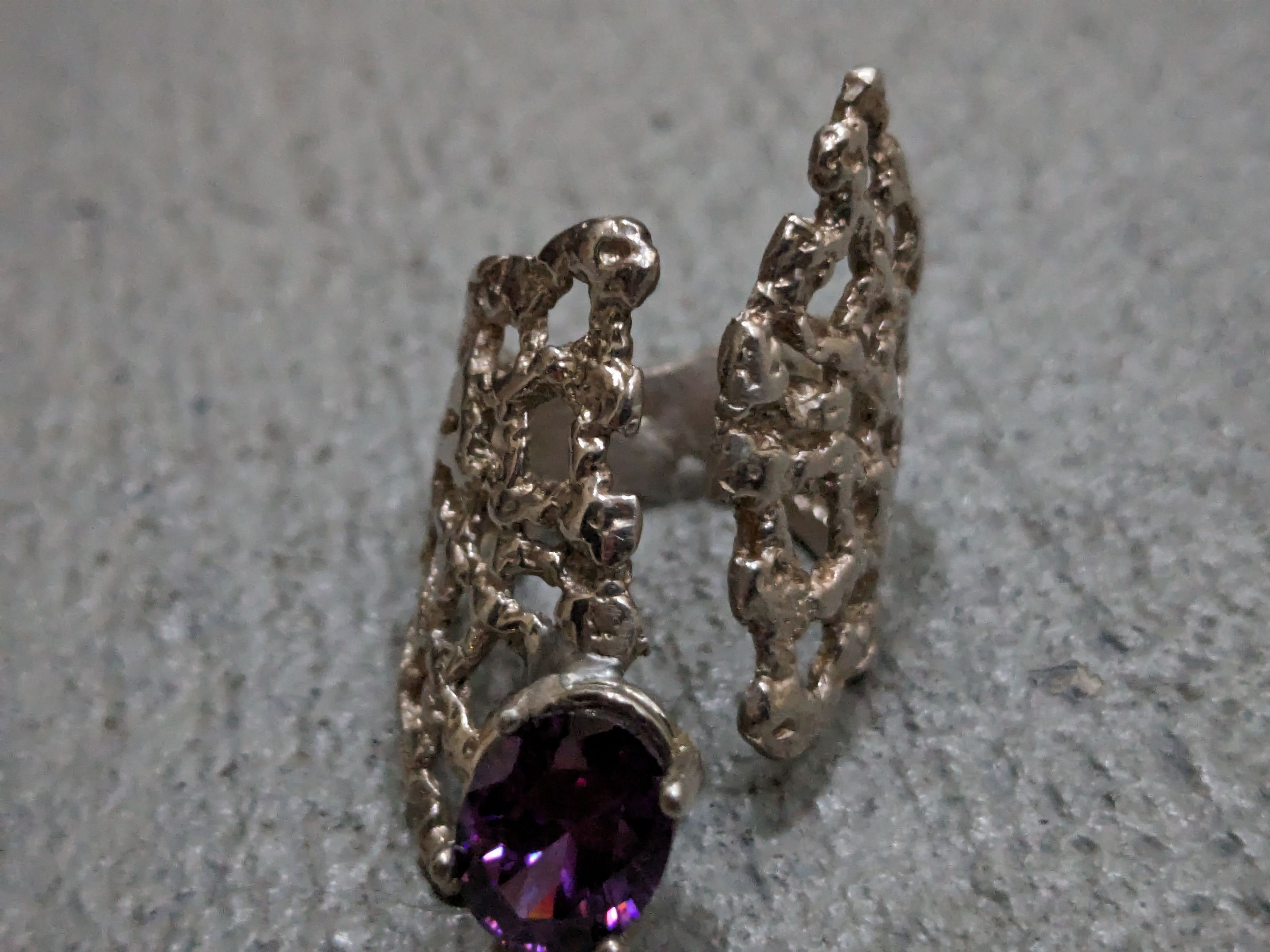Jewelry Sterling Silver Ring Amethyst Size 8 Adjustable Brutalist Size ONE SIZE - 7 Thumbnail