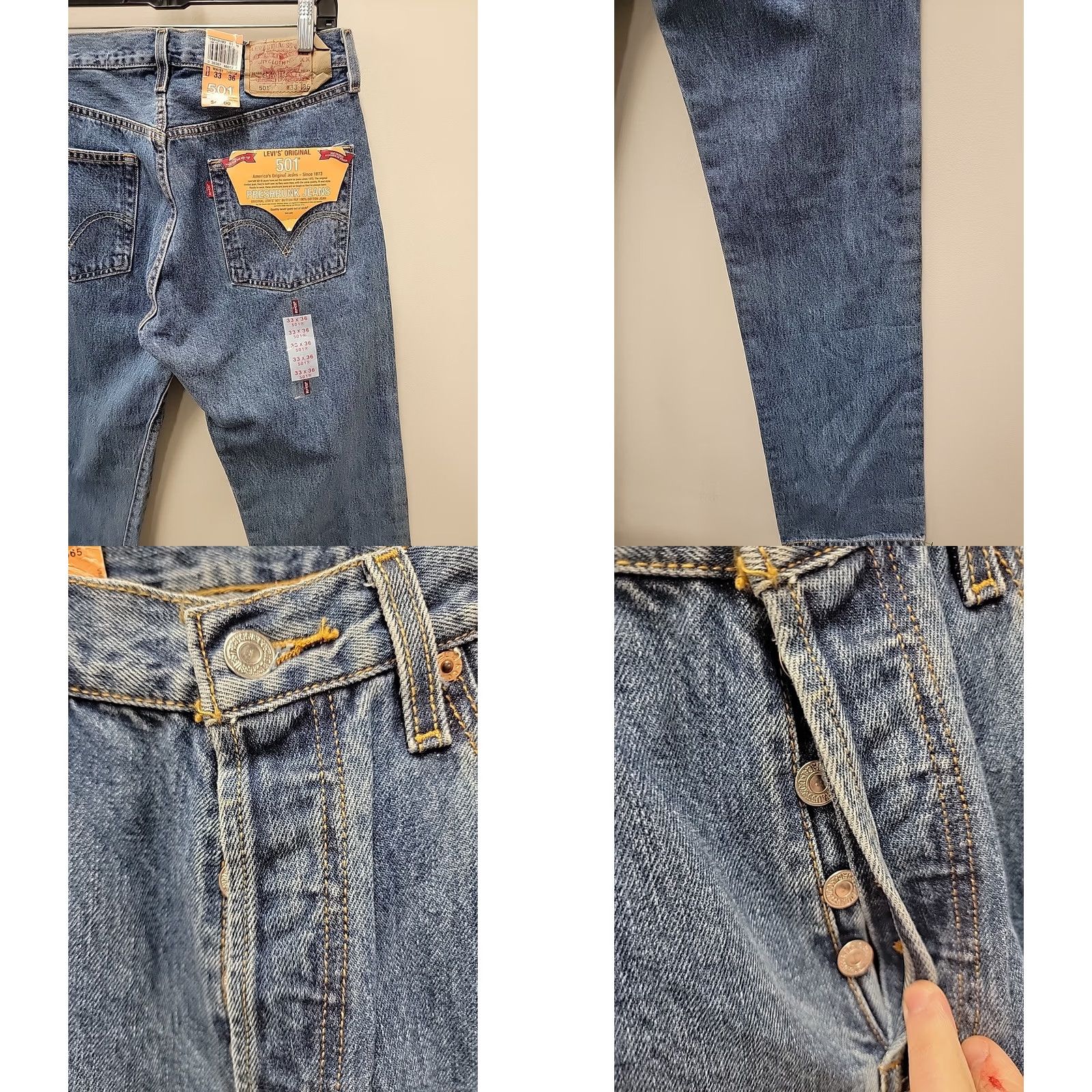Levi's VINTAGE Levi's 501 Jeans Men 33x36 Blue Denim Straight 5-Pocket NWT Regular Cut Mid Rise Vintage Denim Jeans Mens Size US 33 - 8 Thumbnail