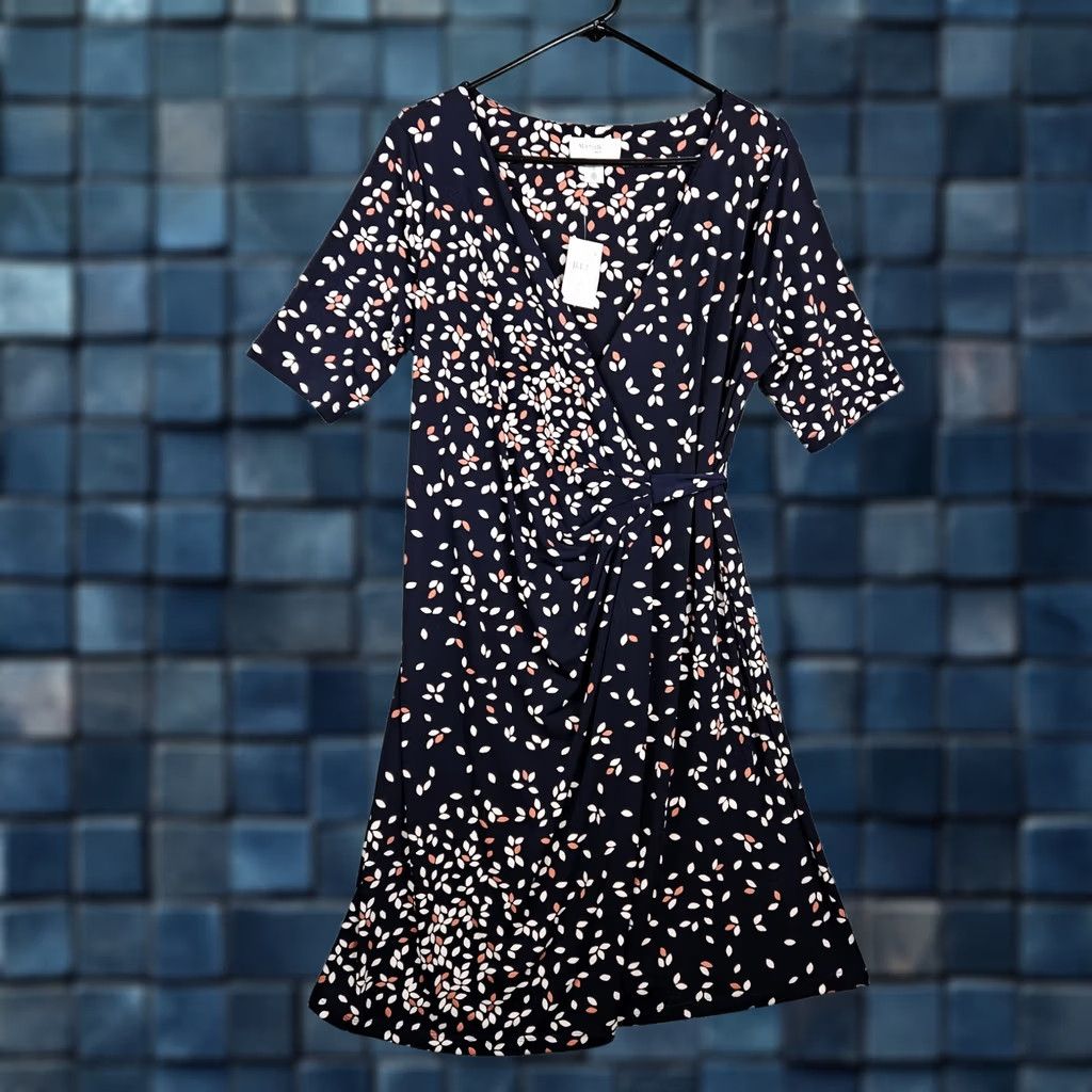 Vintage MOTHERHOOD MATERNITY Floral Wrap Dress Women L New Blue Short Sleeve V-Neck Pattern: Floral Size L / US 10 / IT 46 - 1 Thumbnail