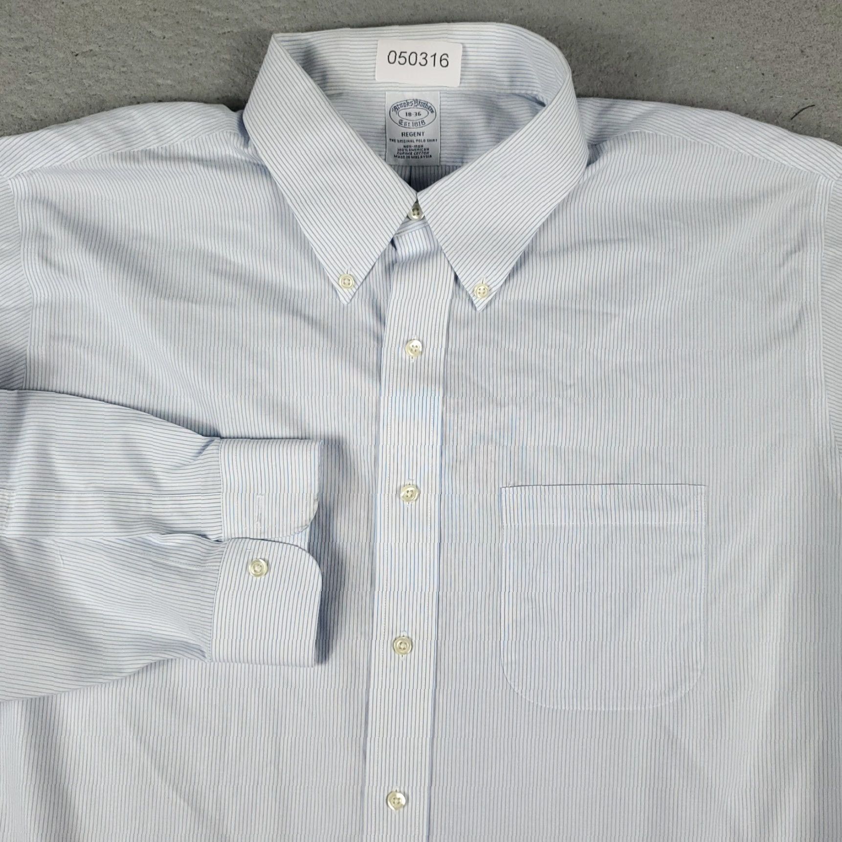 Brooks Brothers Brooks Brothers Dress Shirt Mens 18 Blue Striped Long Sleeve Button Up Size 48R - 2 Thumbnail