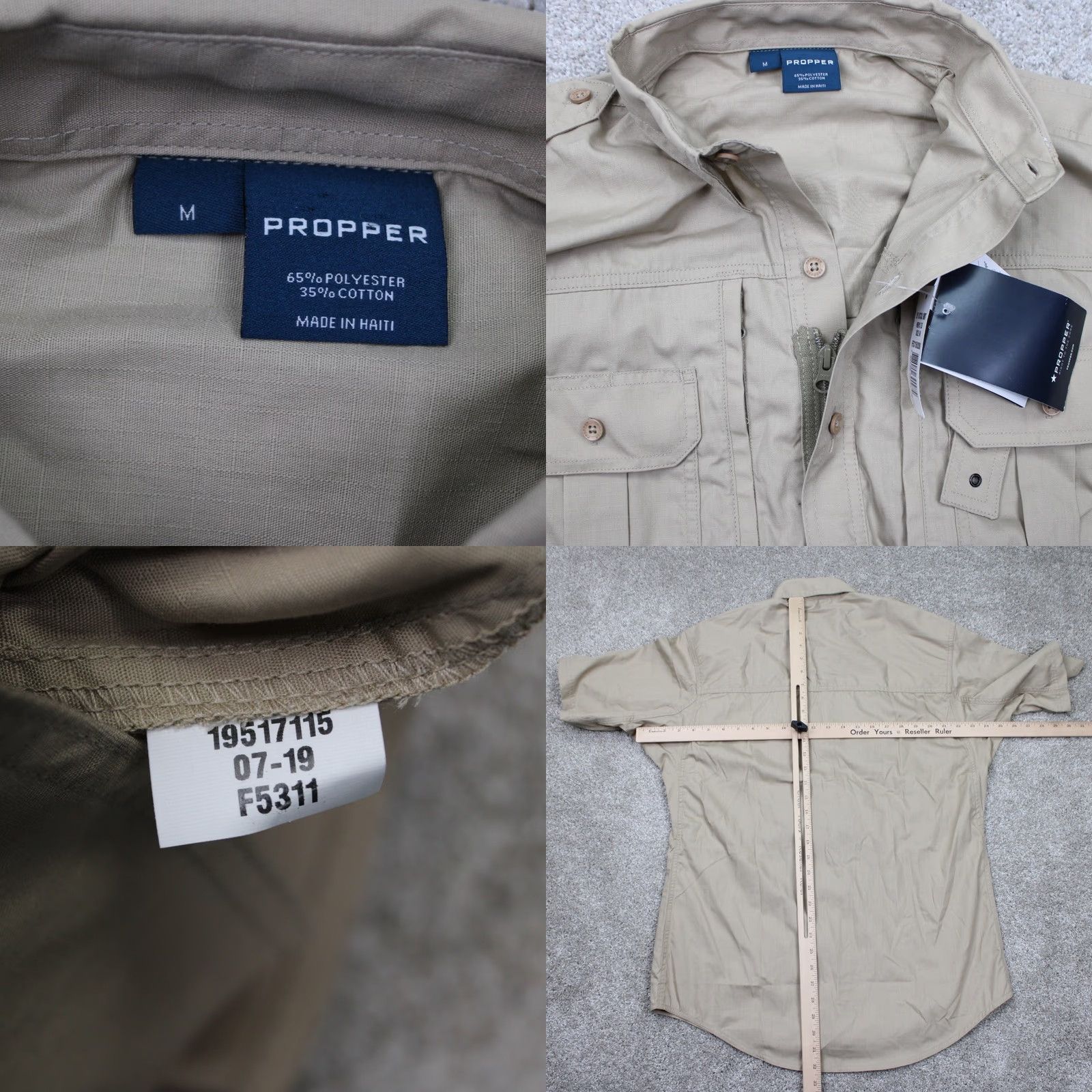 Propper PROPper Tactical Shirt Mens Medium Beige Short Sleeve Button-Up NWT Polyester Cotton S/S Pockets Size US M / EU 48-50 / 2 - 8 Thumbnail