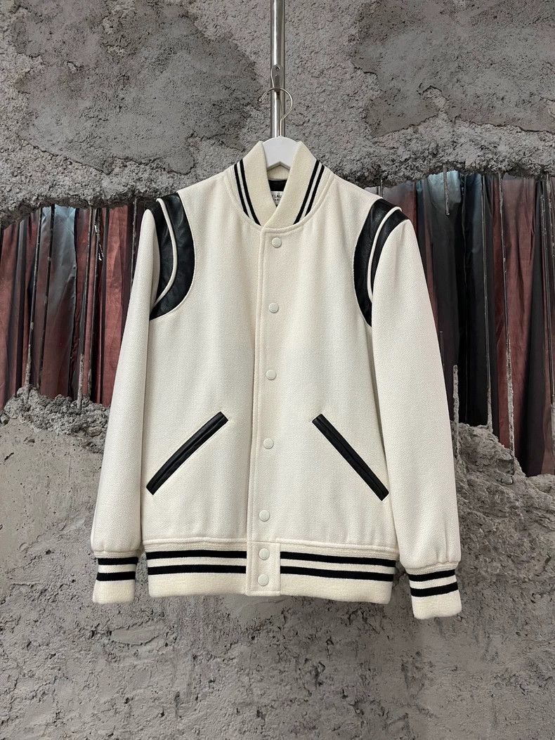 Saint Laurent Paris Saint Laurent Paris White Baseball Jacket-dmc Size US XL / EU 56 / 4 - 1 Thumbnail