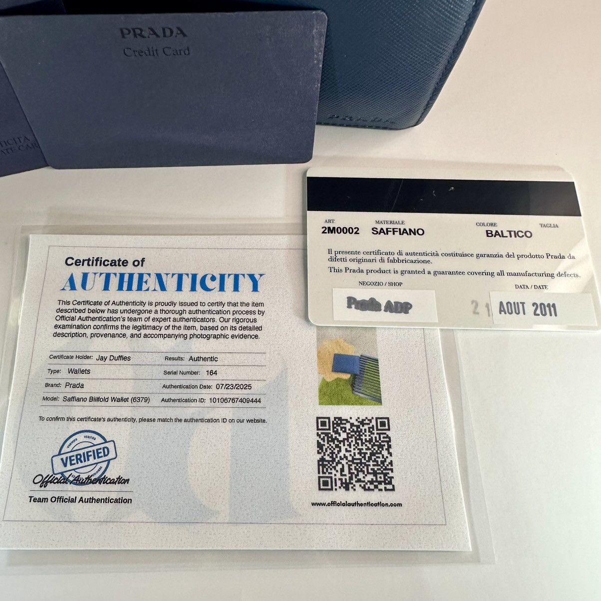 Prada Prada 2M0002 Saffiano Leather Wallet Baltico Navy Box+COA Size ONE SIZE - 9 Thumbnail