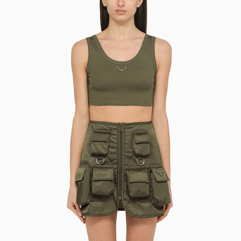 image of Prada Military Cotton Short Top in Green, Women's (Size XS)