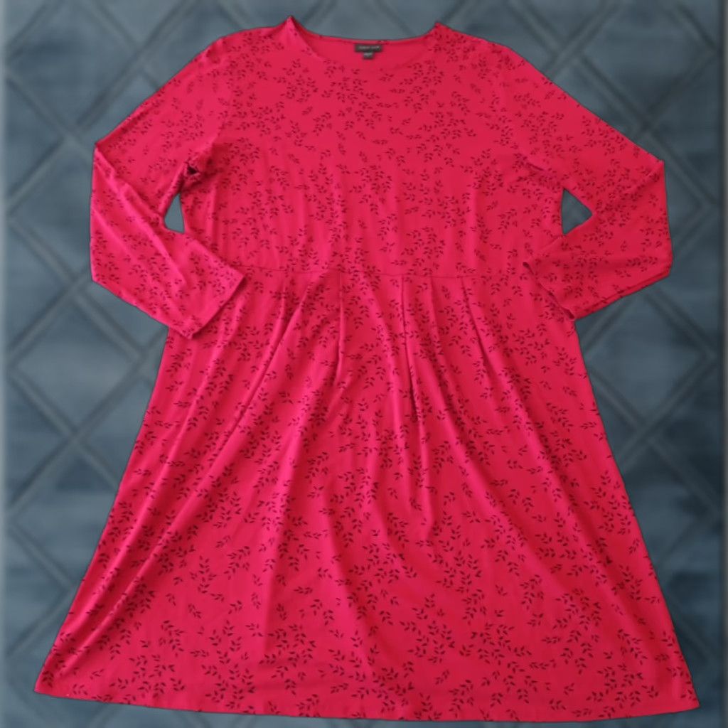J. Jill J.Jill Wearever Collection Dress XL Red Floral Long Sleeve Pullover Fit Flare Midi Women Mens? Size XL / US 12-14 / IT 48-50 - 1 Thumbnail