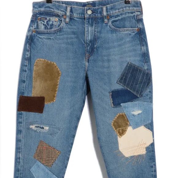 Polo Ralph Lauren Patchwork Straight Leg Jeans Blue and Brown Size 32" / US 10 / IT 46 - 4 Thumbnail