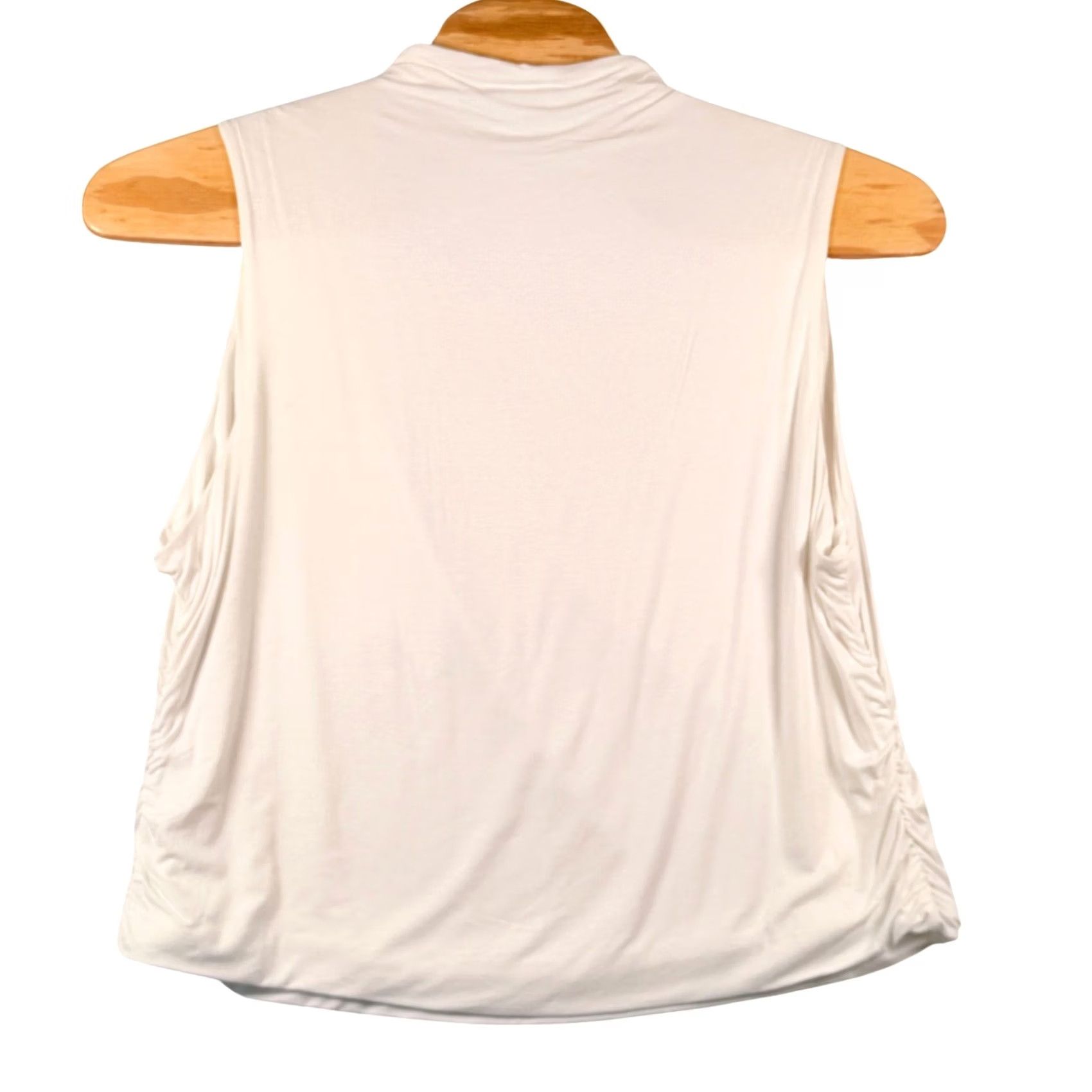 Vintage Ophelia Roe Womens 3X Mock Neck Sleeveless Top Ruched Side Minimalist NWT Basic Ivory White Jersey Knit Tank Blouse Size XXL / US 16-18 / IT 52-54 - 3 Thumbnail