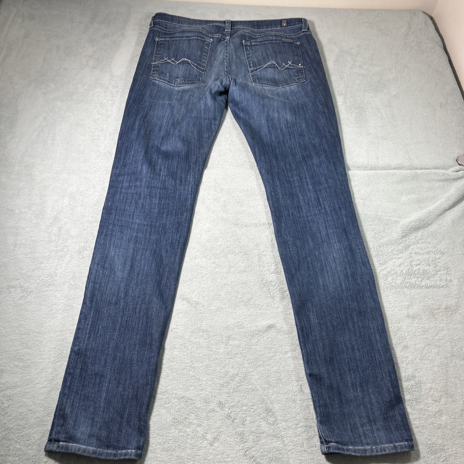 7 For All Mankind 7 For All Mankind Straight Jeans 35x33 Rhinestone Skinny Size 35" - 2 Thumbnail