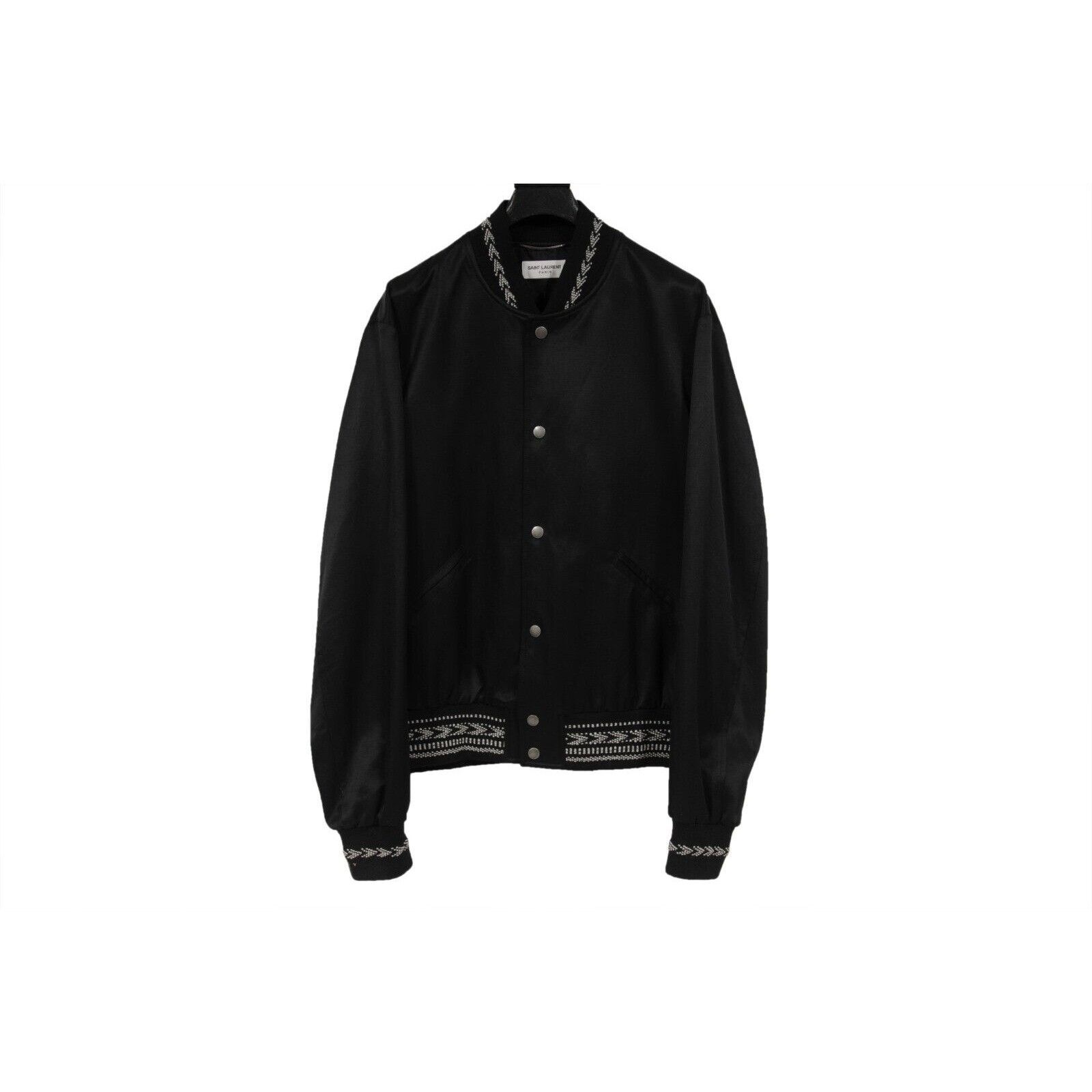 Saint Laurent Paris Ikat Bomber Jacket Black Satin Size US L / EU 52-54 / 3 - 12 Thumbnail