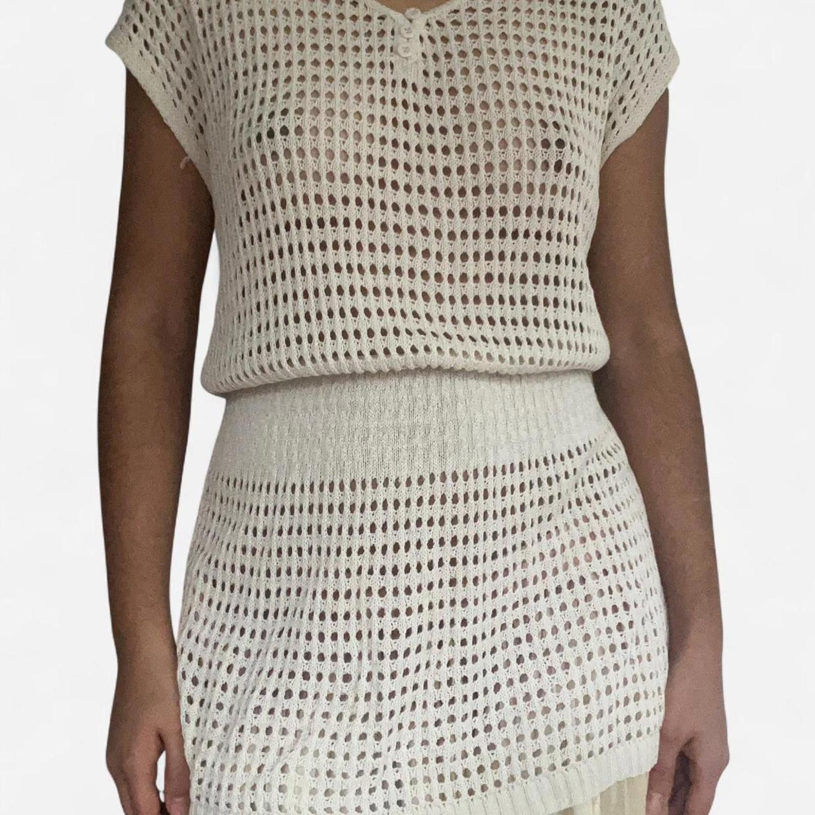 Paradise White knitted short sleeve dress top #knitwear Size L / US 10 / IT 46 - 3 Thumbnail
