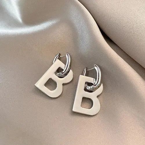 Sterling Silver Letter B Drop Earring (1pairs） Size ONE SIZE - 3 Thumbnail