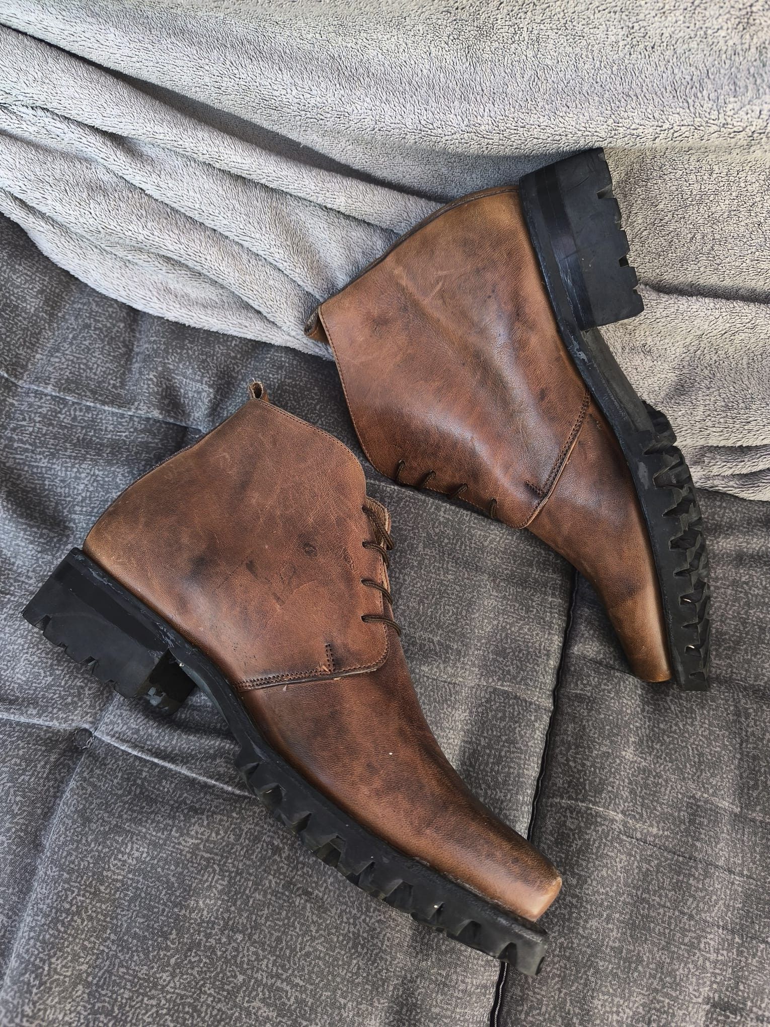 Vintage pointy block toe western ankle boots patina leather 90s Size US 7 / IT 37 - 6 Thumbnail
