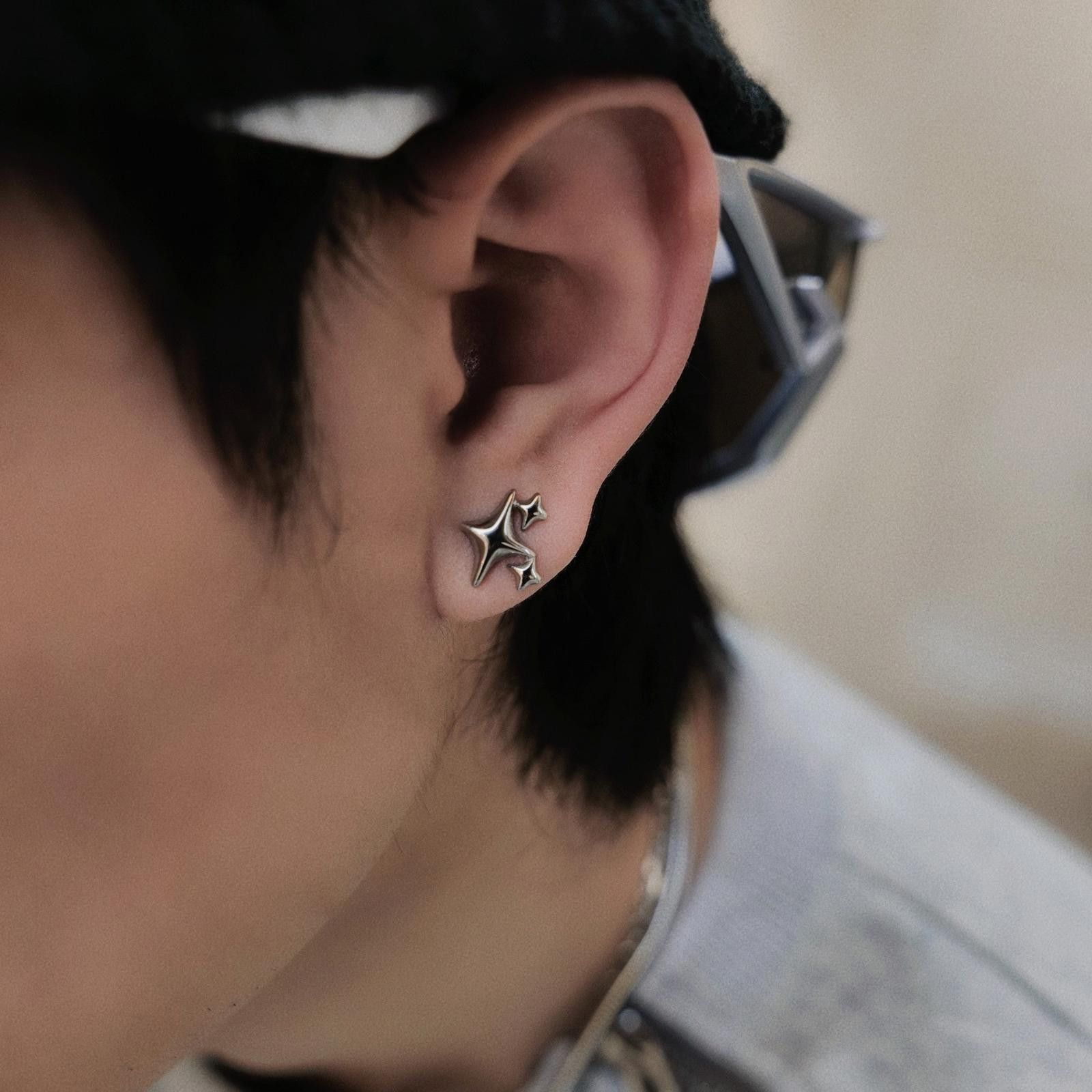Jewelry Silver Star Shaped Stud Earrings, Minimalist Jewelry Size ONE SIZE - 1 Thumbnail