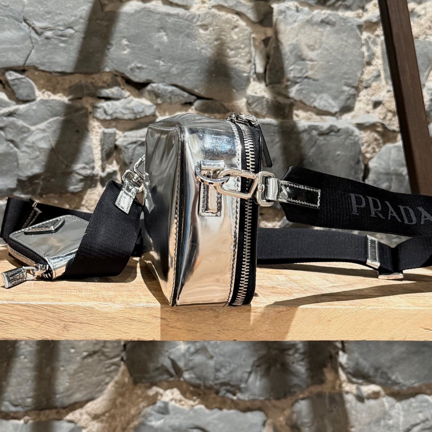 Prada Prada Metallic Silver Chrome Spazzolato Brique Crossbody Bag Size ONE SIZE - 8 Thumbnail
