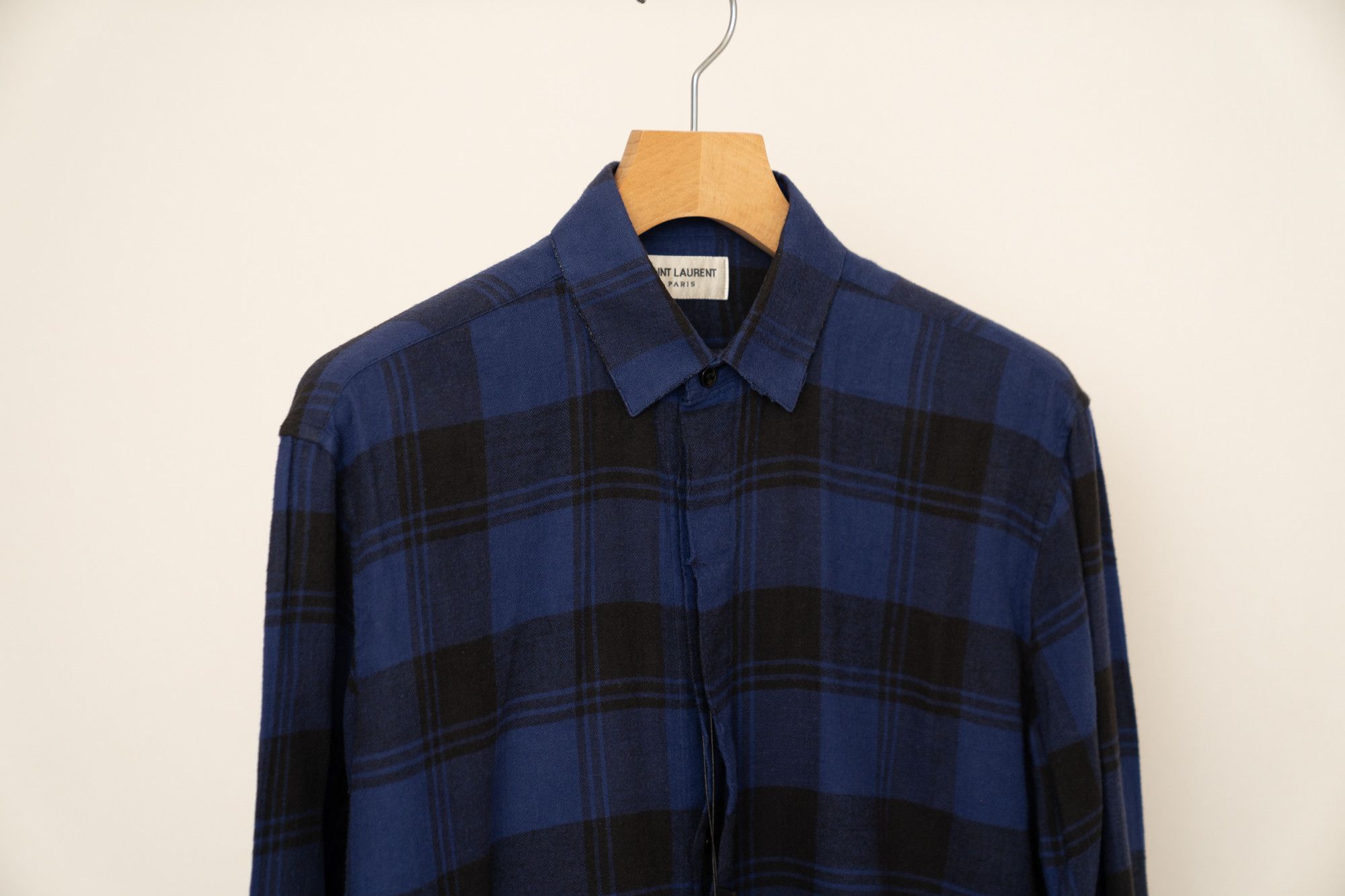 Saint Laurent Paris [NWT] SAINT LAURENT BLACK NAVY CHECK SHIRTS Size US S / EU 44-46 / 1 - 6 Thumbnail