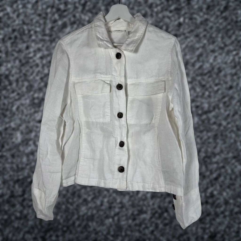 Nicole Miller Nicole Miller Womens Linen Button-Up Jacket Large White Pockets Lightweight New Size L / US 10 / IT 46 - 1 Thumbnail