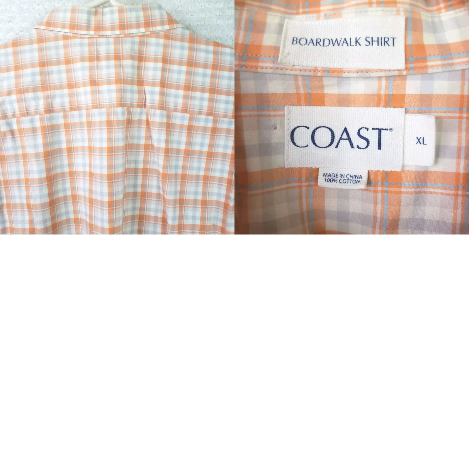 Vintage Coast Shirt Mens XL Orange White Plaid Button-Up Short Sleeve Coastal Boardwalk Crab Logo Pocketed Breathable Cotton Blend Regular Fit Size US XL / EU 56 / 4 - 8 Thumbnail
