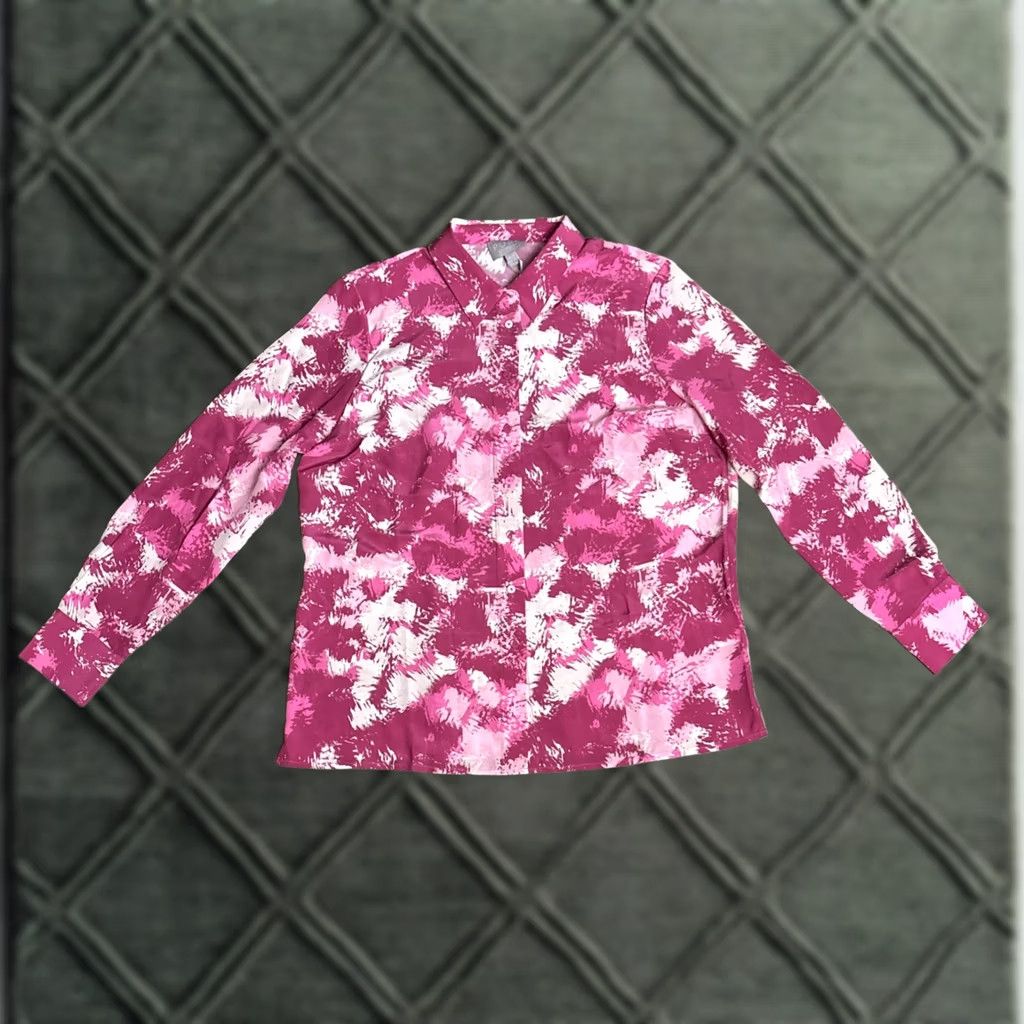 Vintage Pure Blouse Shirt Women 8 Pink Silk Button Collared Long Sleeve NWT 100% Silk L/S Blouse Size M / US 6-8 / IT 42-44 - 1 Thumbnail