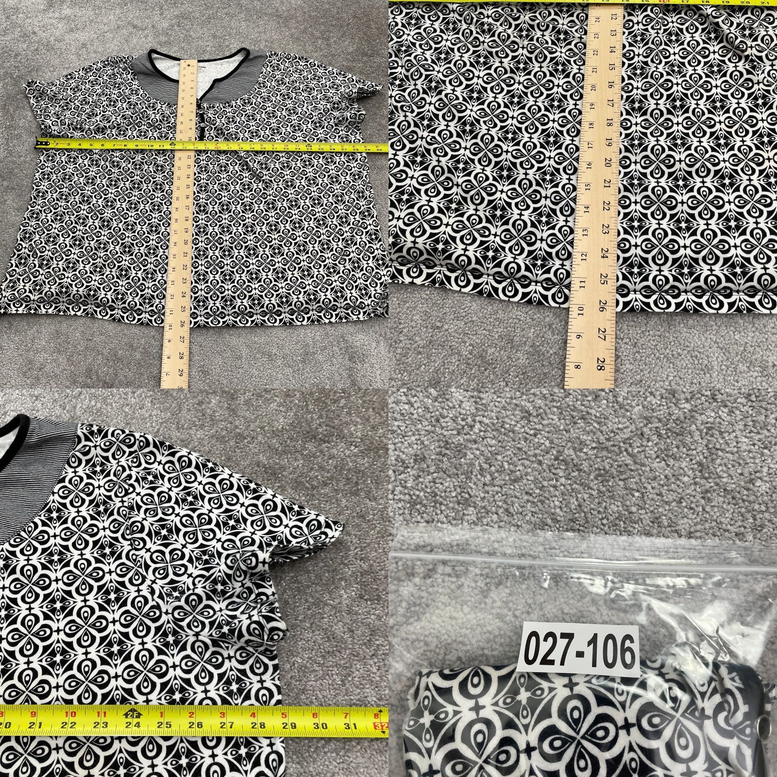 Vintage Liz & Me Plus Size 3XL Women’s Henley T-Shirt Black White Geometric Short Sleeve Cotton Casual Size XXL / US 16-18 / IT 52-54 - 8 Thumbnail