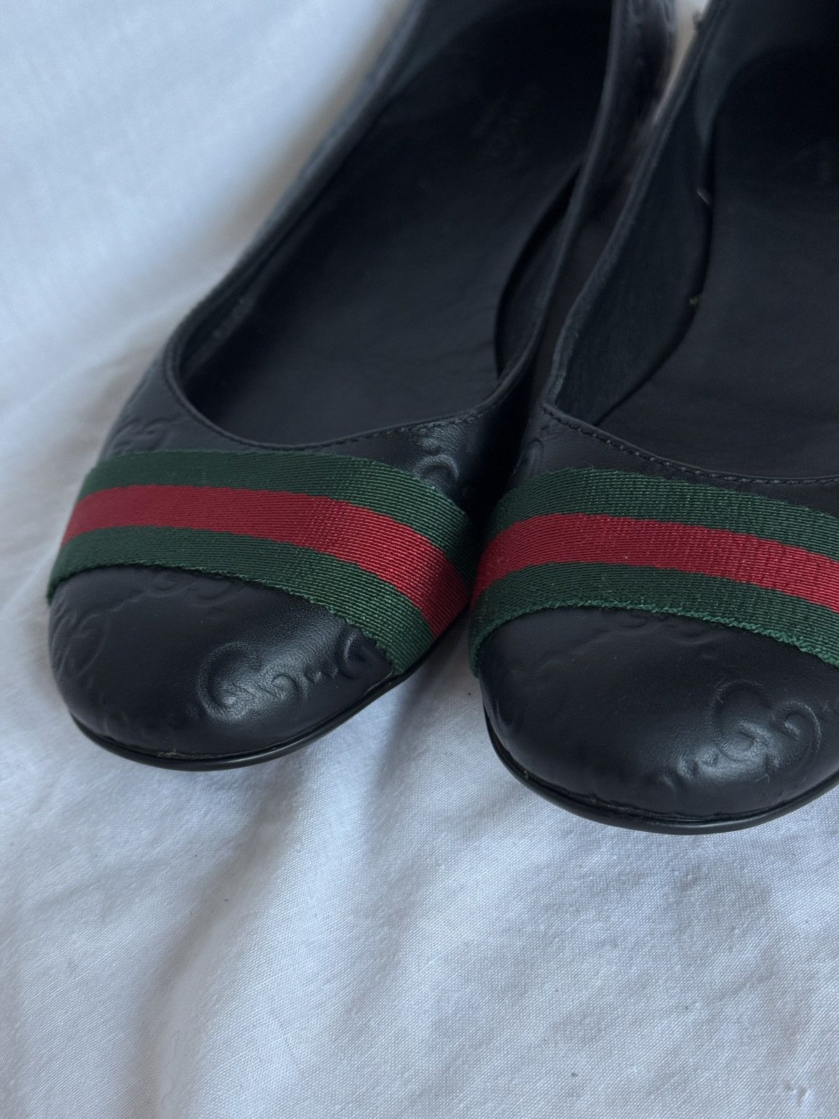 Gucci Gucci Black Leather Monogram Web Ballet Flats Size US 8 / IT 38 - 5 Thumbnail