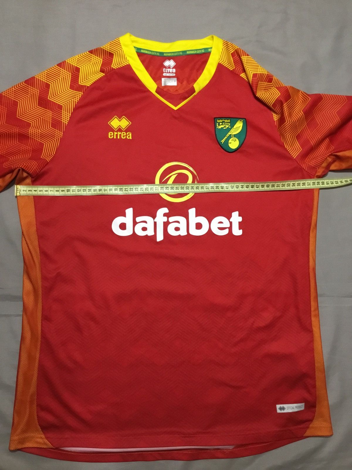 Errea 2019 Red Norwich City FC Away Shirt - XXXL - Errea Size US XXL / EU 58 / 5 - 7 Thumbnail