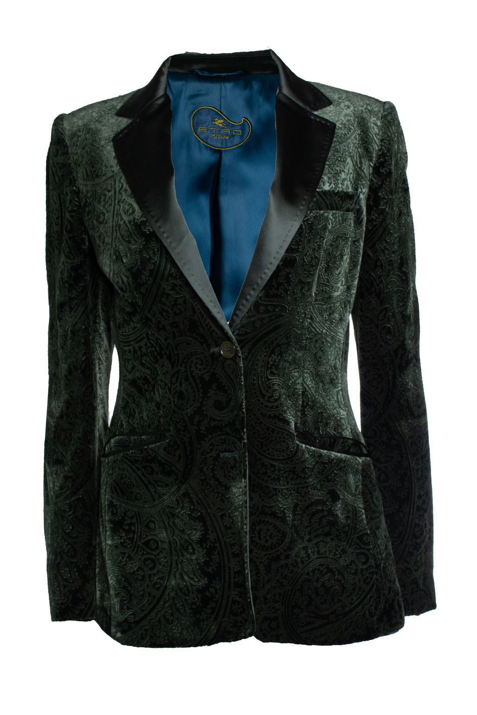 Etro Etro, green velvet blazer with paisley print Size M / US 6-8 / IT 42-44 - 1 Thumbnail
