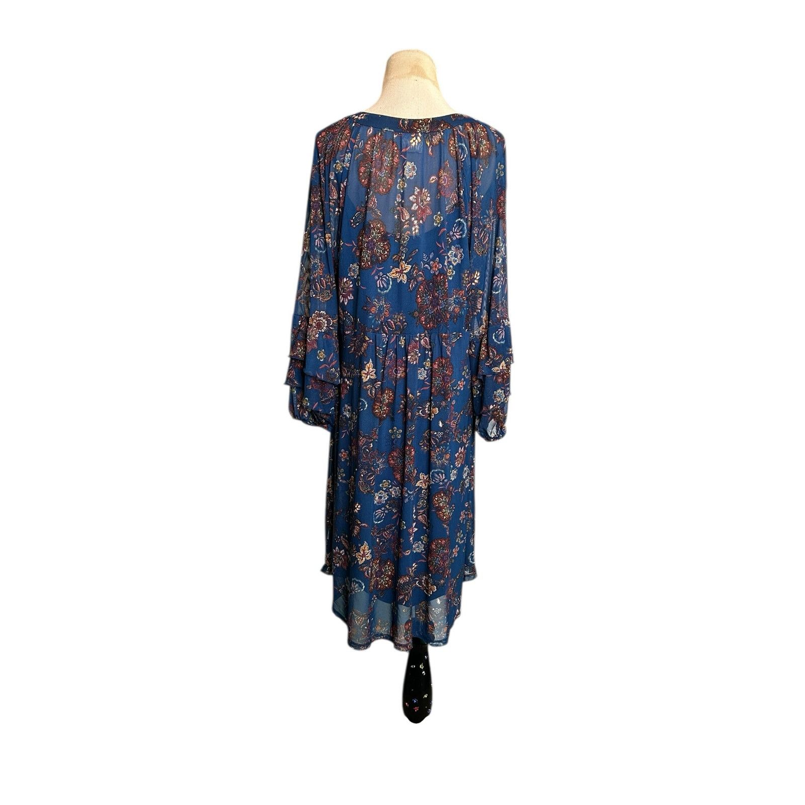 Anthropologie Fig & Flower Blue floral long sleeves midi dress size XL |  Grailed