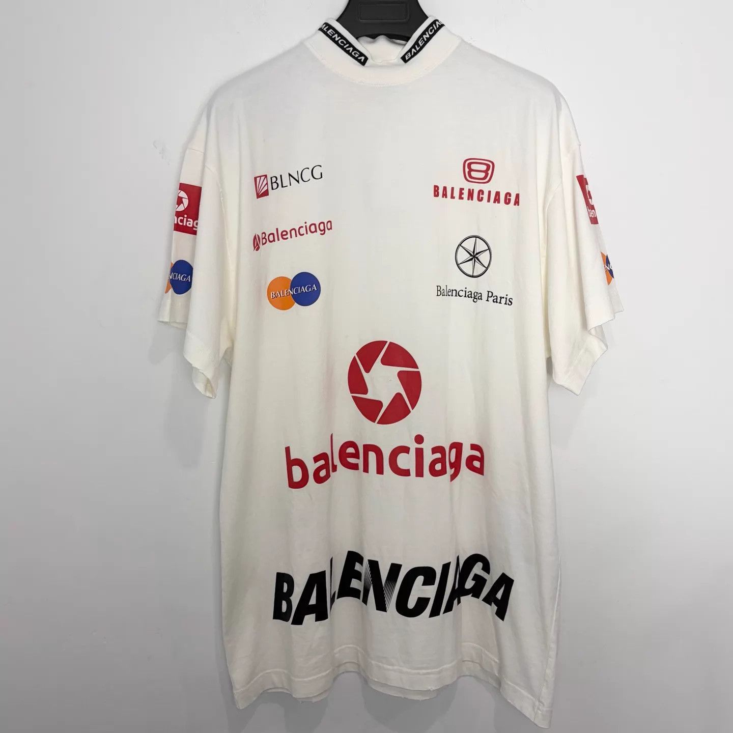 Balenciaga Balenciaga Top League Logo White Biker Short Sleeve Size US M / EU 48-50 / 2 - 1 Thumbnail