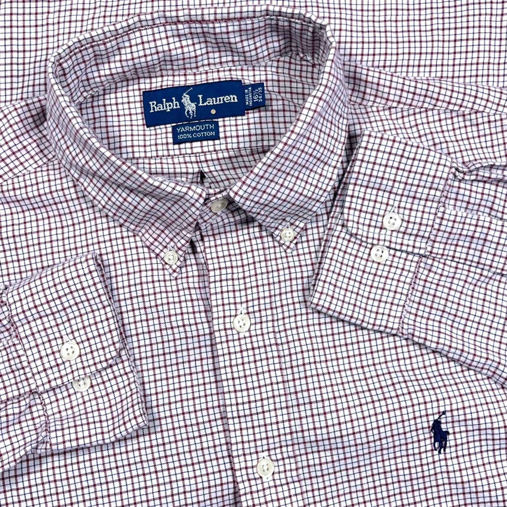 Ralph Lauren Ralph Lauren Shirt Men 16.5 34 Maroon Button Up Tattersall Plaid Blue Pony Large Color Red Classic Dress Shirt Mens Size US XL / EU 56 / 4 - 2 Thumbnail