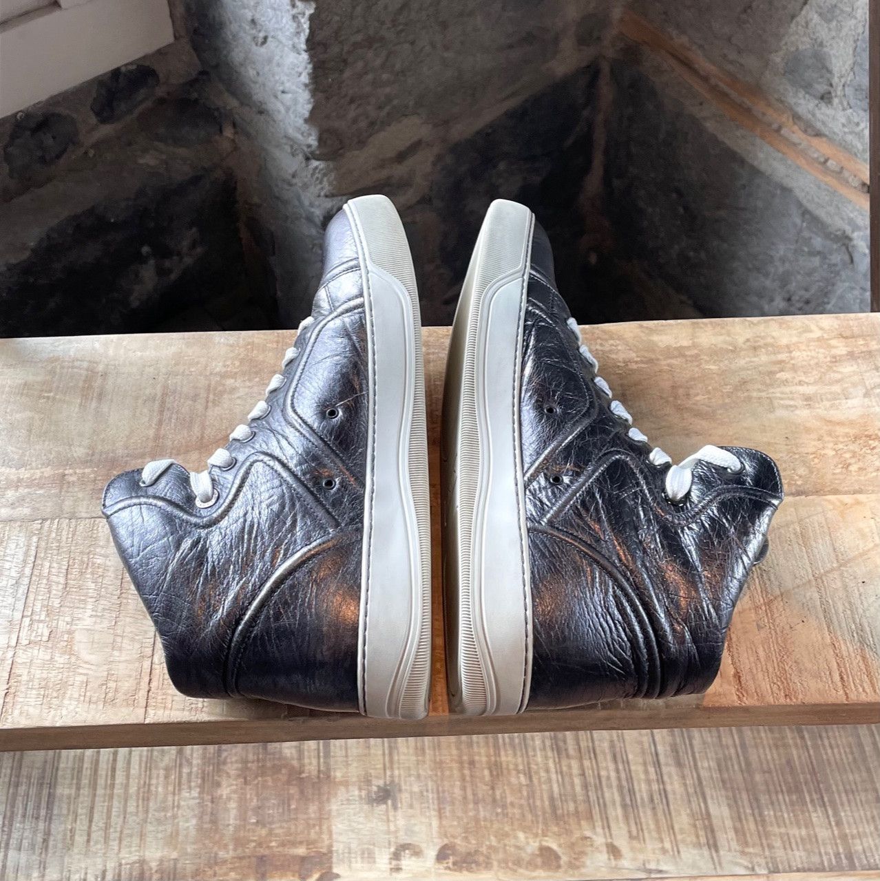 Lanvin Lanvin Gunmetal Metallic Leather High-top Sneakers Size US 8 / EU 41 - 8 Thumbnail