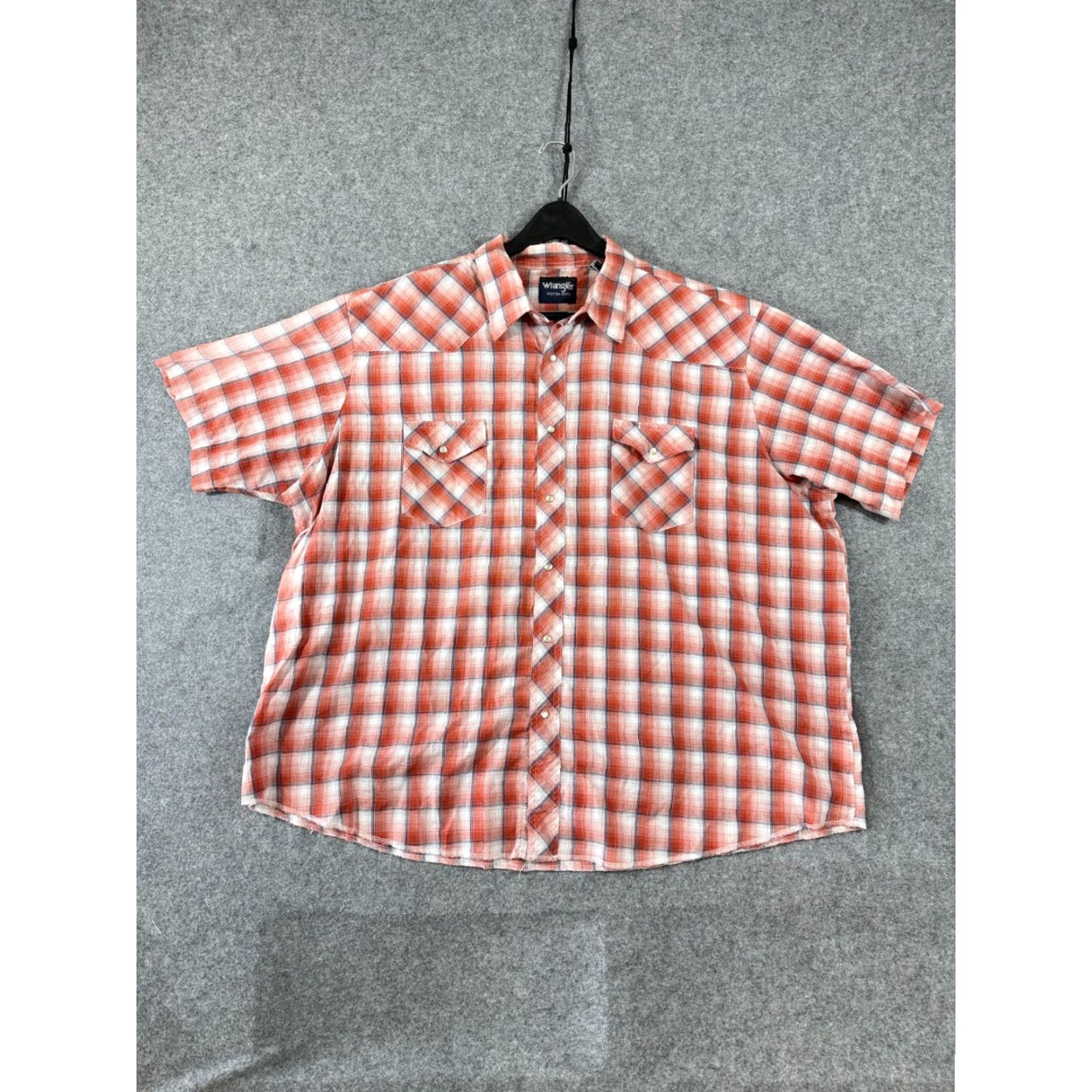 Wrangler Wrangler Western Shirt Mens 3XL Orange Plaid Pearl Snap Flap Pocket Short Sleeve Size US XXL / EU 58 / 5 - 3 Thumbnail
