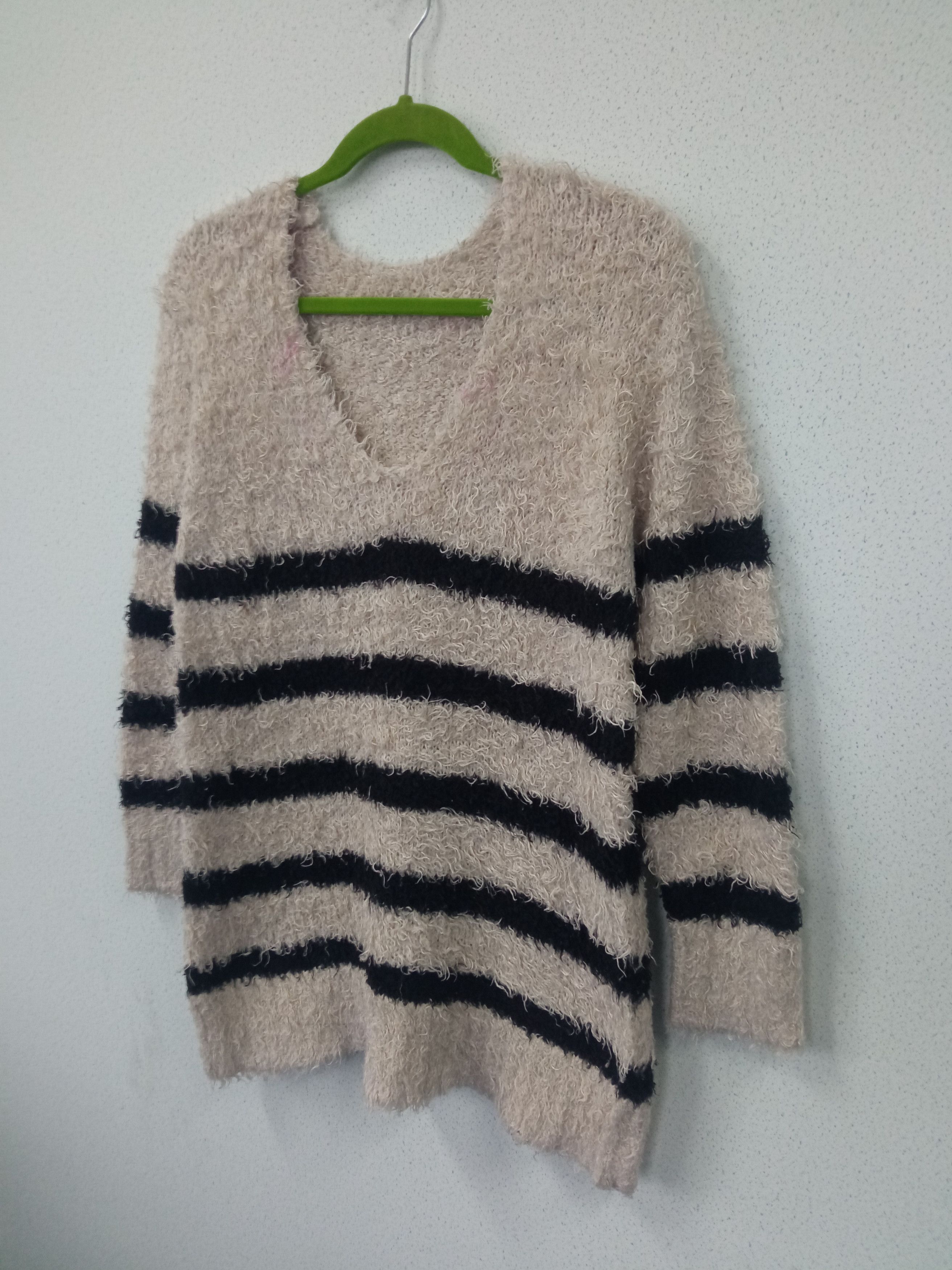 Japanese Brand Unbranded Mohair Stripe V Neck Jumper Size L / US 10 / IT 46 - 3 Thumbnail